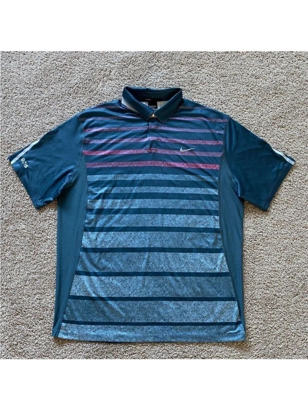 Nike Tiger Woods Collection Dri-Fit Polo Shirt Striped Size XL Gray Snap button
